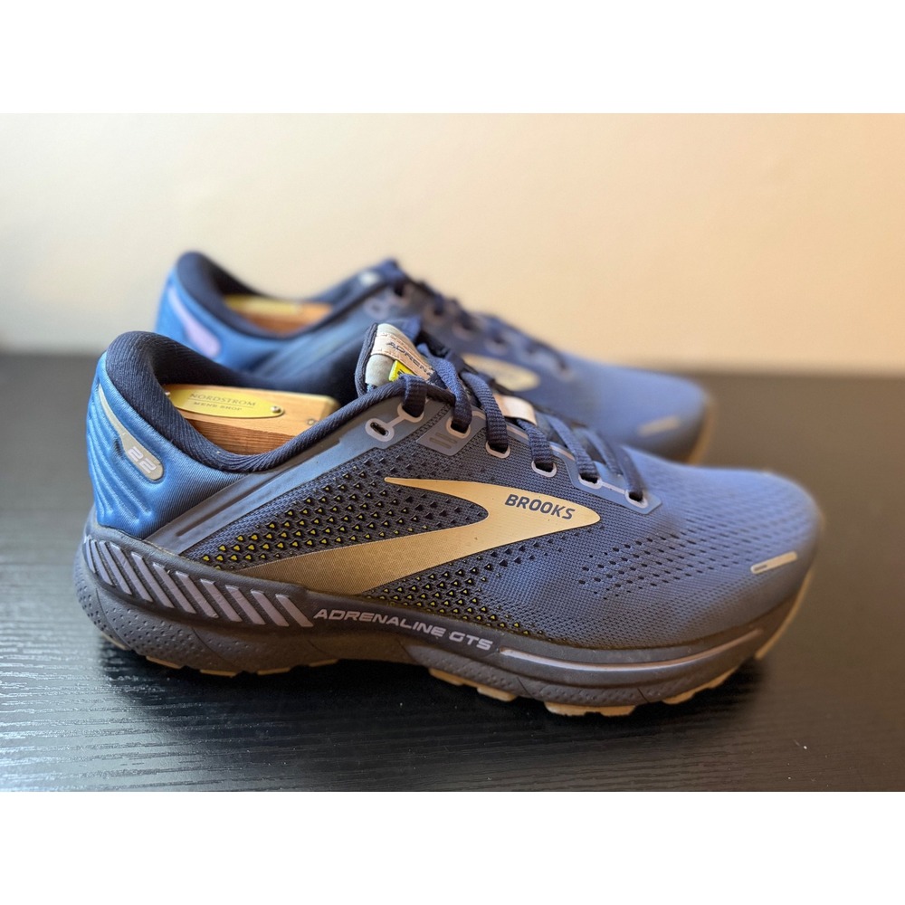 Brooks Adrenaline GTS 22 Womens Size 9.5 B Running Shoes Blue Gold 1203531B467